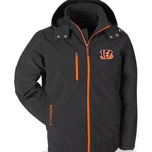 bengals softshell jacket. Rain/wind resistant. Warm inner layer with shell/hood